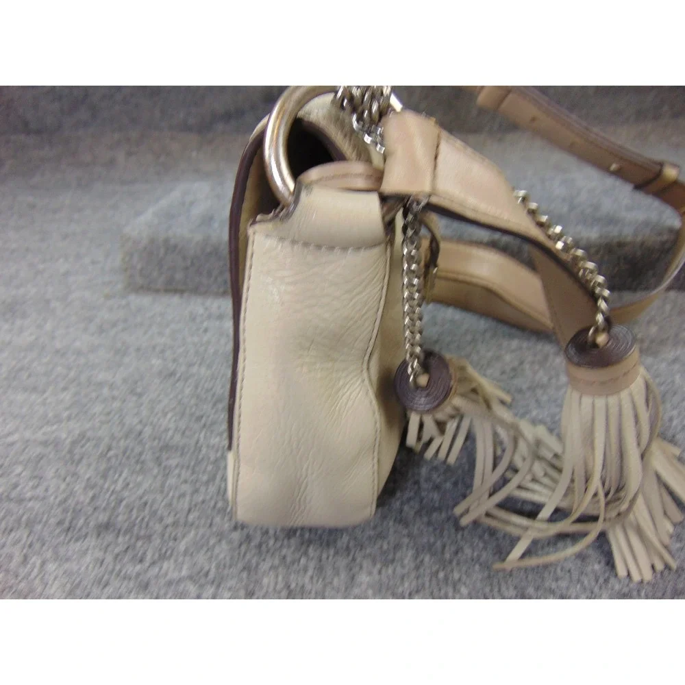 Michael Kors Bedford Flap Crossbody Bag Beige Pebbled Leather 30T6TE2M3L‎ Tassel